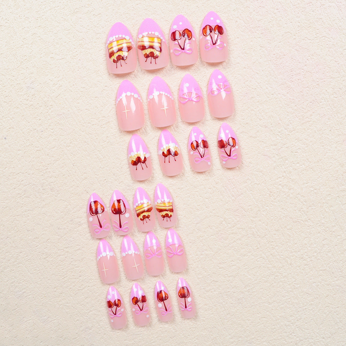 Wholesale European and American Wear Armor Pink French Red Cherry Nail Patch White Pearl False Nail Sweet Style Nail Patch